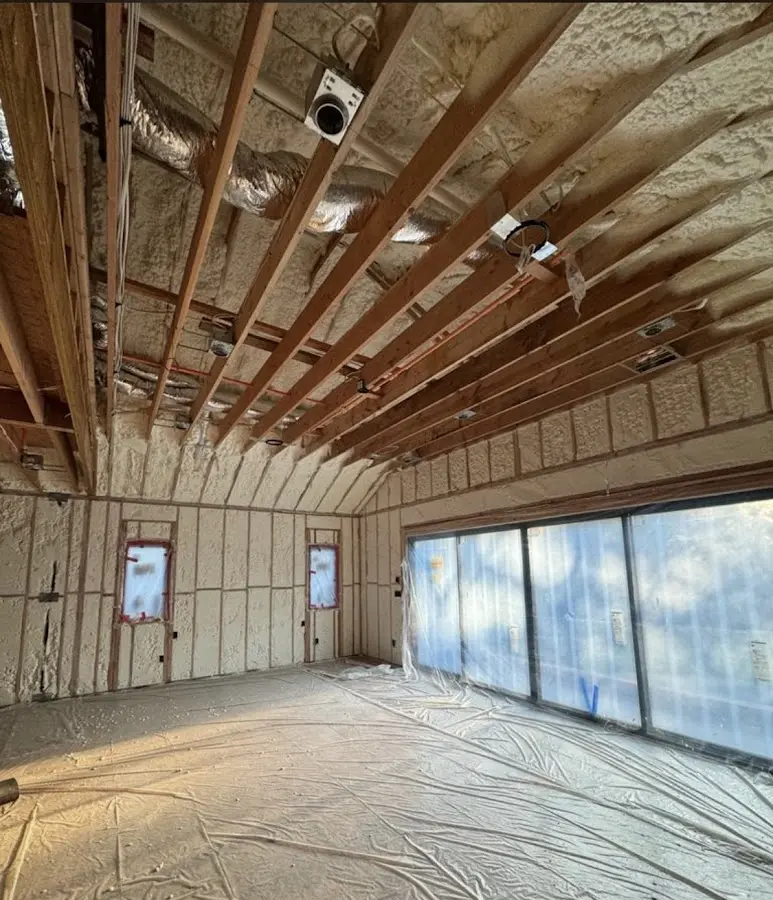 Interior walls and ceiling insulated with spray foam during new construction in Gatesville